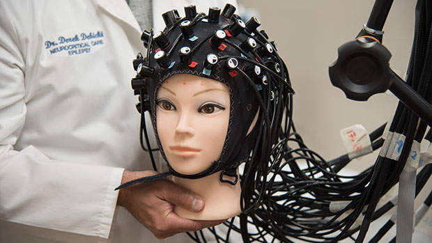 Cap used to image brain using functional near infrared spectroscopy (fNIRS).